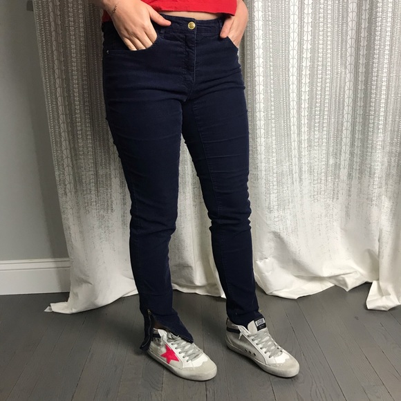 H&M Navy Blue Corduroy Skinny Ankle Zipper Pants - Picture 1 of 9
